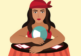 Graphic of fortune telling woman in front of a crystal ball