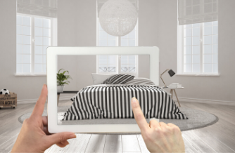 AR Chat for retail. Shopper using Augmented Reality to purchase a bed