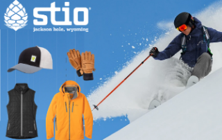 Stio skiing clothing advertisement