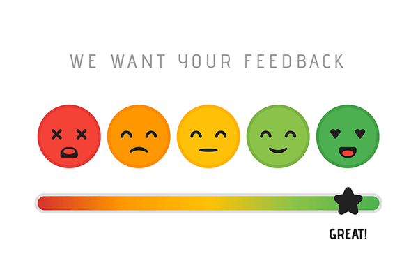 Customer satisfaction and feedback scale with a range of bad to great